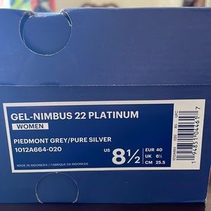 ASICS Gel-Nimbus22 Platinum Women’s 8.5 shoes NIB
